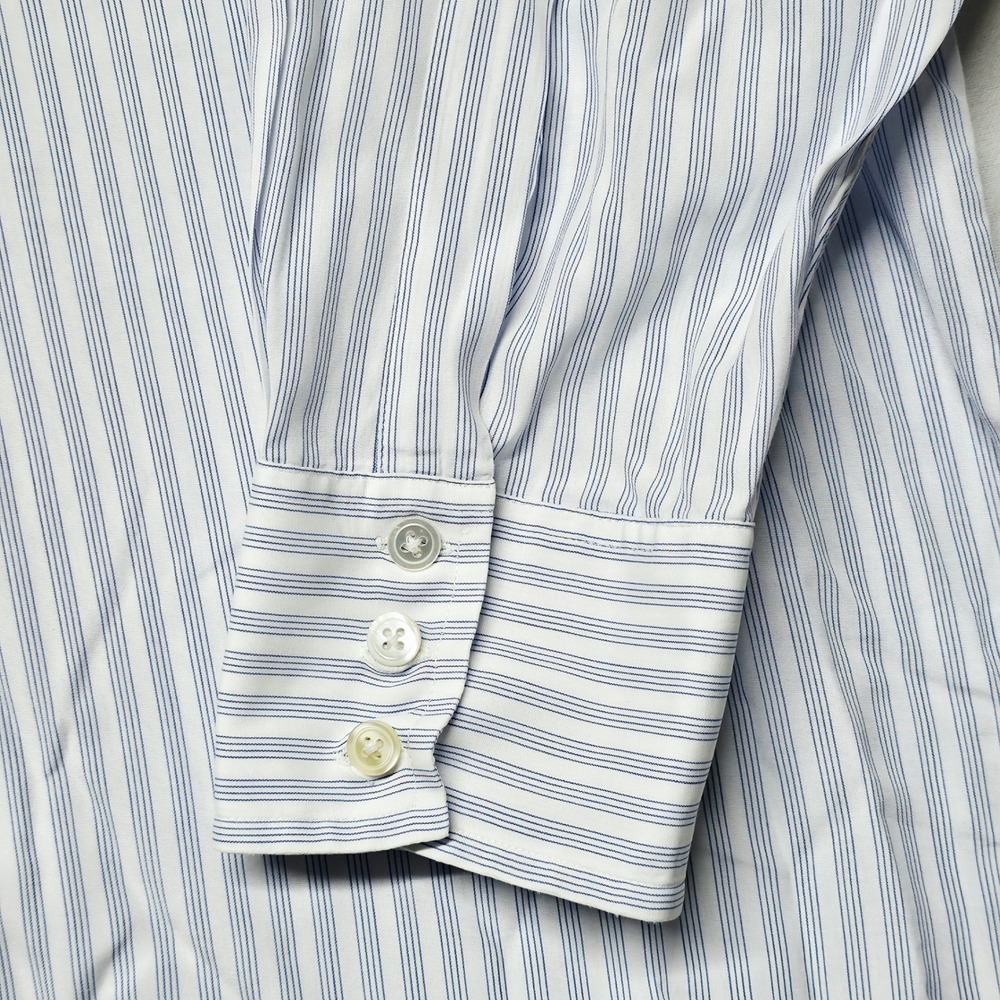 Turnbull & Asser Dress Shirt Men 17.5 Blue White Stripe Neiman Marcus England - Picture 9 of 10